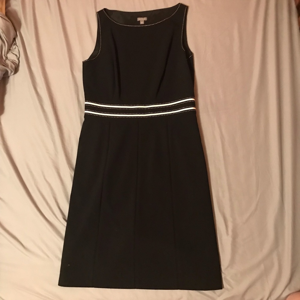 vintage black ann taylor dress with white trim details